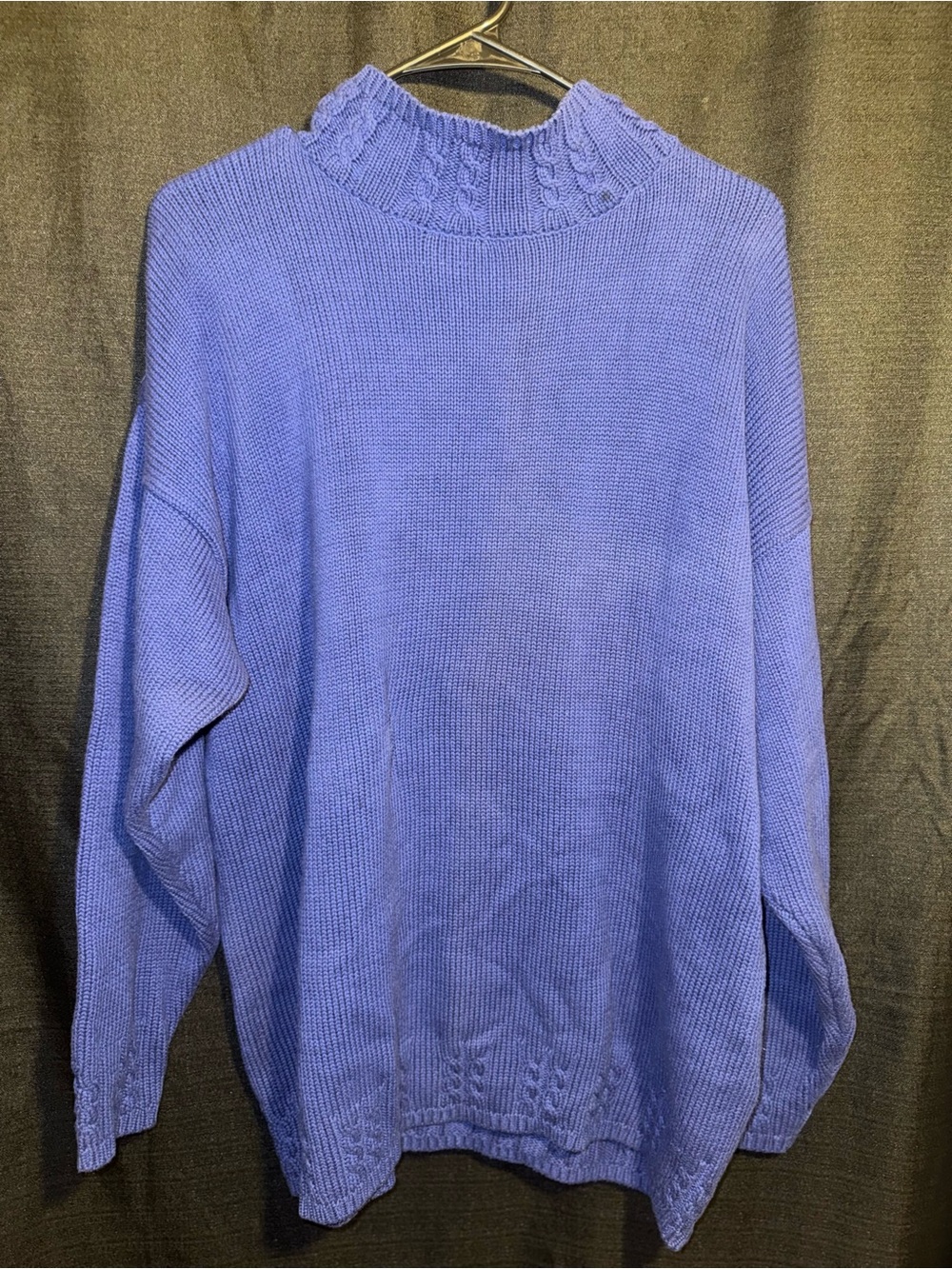 Vintage GAP Women’s L Blue Cotton Mock Neck Cable Knit Sweater Pullover